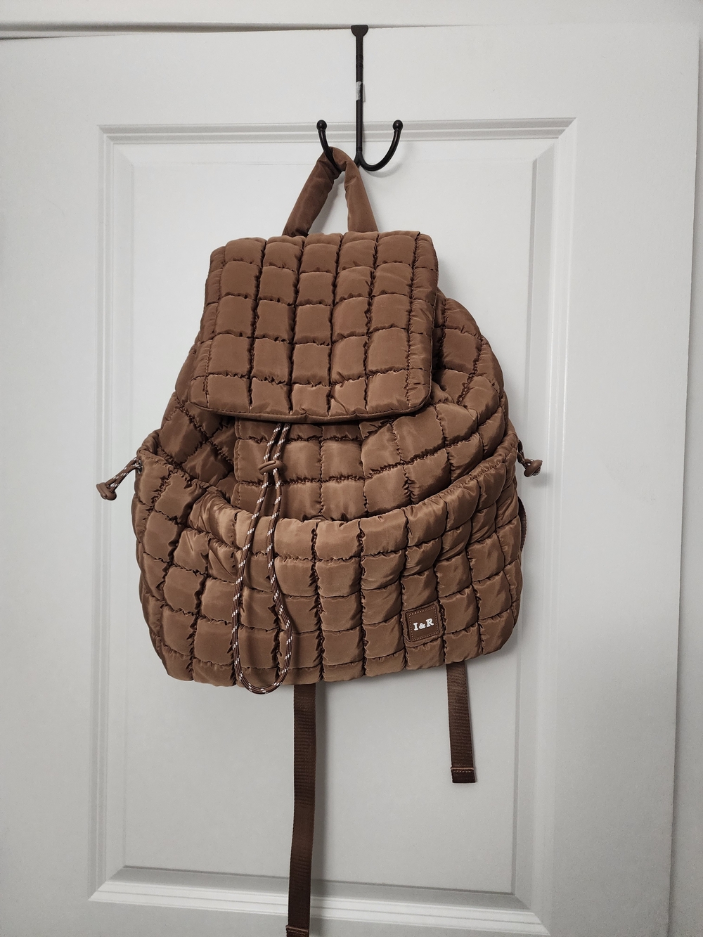 Iris & Rainbow Puff Backpack - Tan /adjustable Size